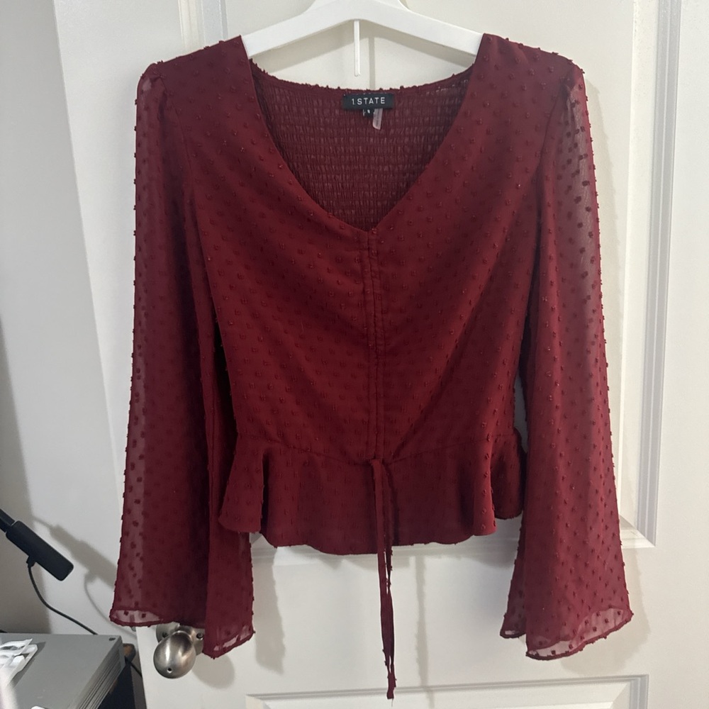 1. State Women's Deep Red Textured Blouse